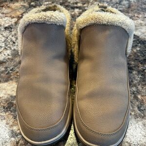 Clarks Tan Slip-On Booties with Plush Lining
